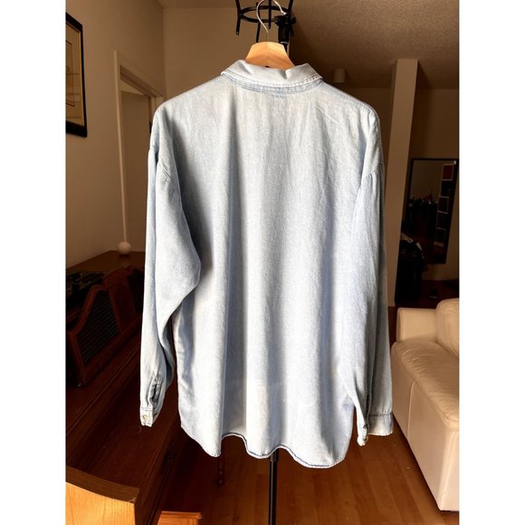 VINTAGE LOONEY TUNES DENIM LONG SLEEVE BUTTON UP SHIRT SIZE LARGE 90S Y2K HYPE - Picture 3 of 8